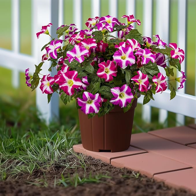 19 Inch Artificial Fake Flowers for Outdoor,4 Pcs Faux Silk Petunias Spring Flowers for Outside for Indoor Porch Planter Front Door Garden Patio Window Box Home Decor(Double Red Lotus)