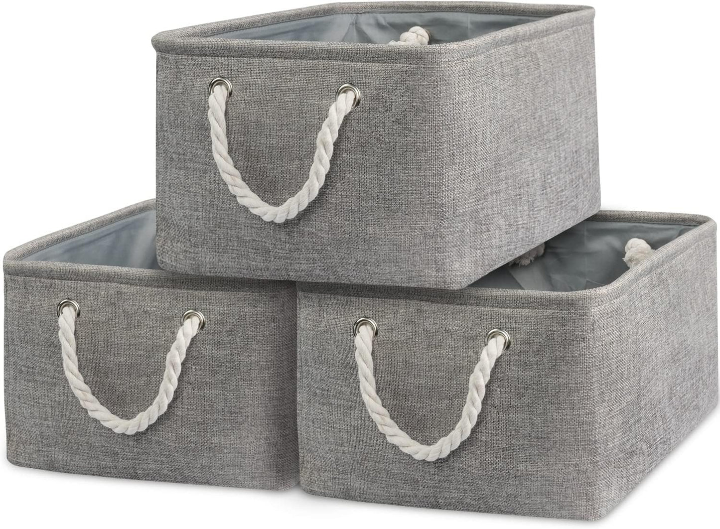 TcaFmac Storage Bins for Organization - Large 3 Pack Canvas Storage Basket for Shelves with Handles, Collapsible Baskets for Organizing for Closet Dog Laundry (Grey 16x12x8 inch)