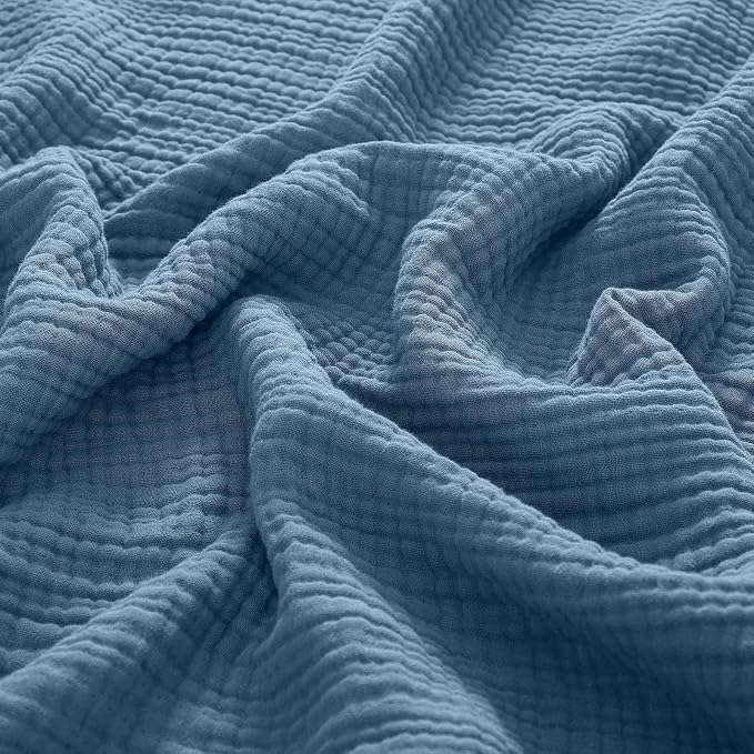 PHF 100% Cotton Muslin Blanket Twin XL Size 66"x90", 4-Layer Lightweight Gauze Throw, Breathable Cloud-Soft Minimalist Blanket for Bed, Couch, Camping & Baby, Denim Blue, Ideal Gift