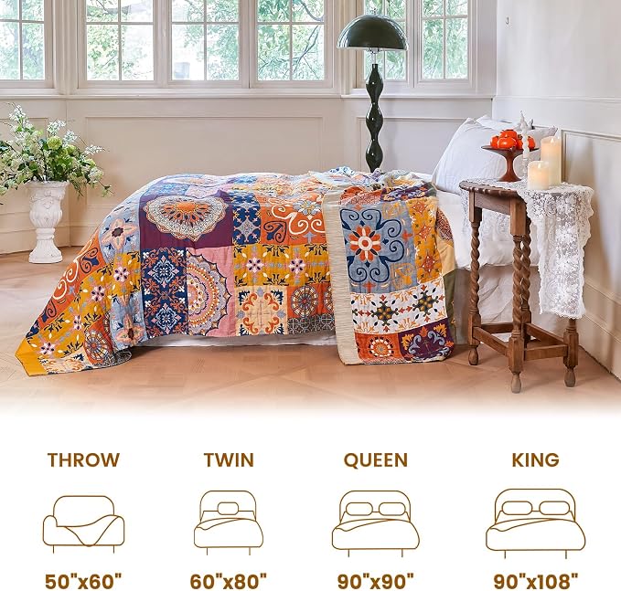 MSGKV Boho Throw Blanket for Bed 60"x80" 100% Cotton Couch Blanket Summer Breathable Lightweight Twin Size Blankets Home Decor Muslin All Seasons