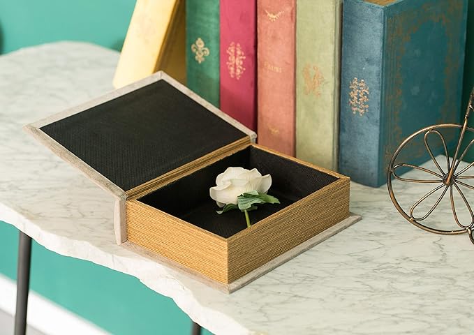 Decorative Vintage Book Shaped Trinket Storage Box, Off White
