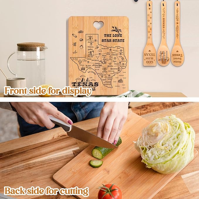 Texas Gifts Cutting Board Set, Texas Souvenirs, Texas Kitchen Decor with State Map Design, Charcuterie and Serving Board, Home Sweet Texas Theme Gifts for Texas Lovers.