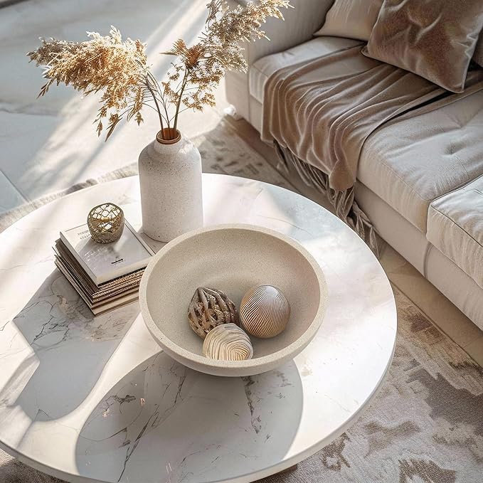 YMXYJM Large Decorative Bowl, Modern Handicraft Resin Bowls for Home Decor, Decorative Fruit Bowl for Kitchen Counter, Stylish Key Bowl for Entry Table, Artificial Stone Resin Beige