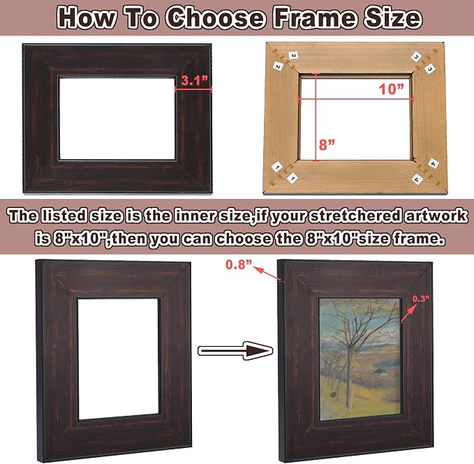 Wood Plein Air Frame for Canvas 11x14, 3.1" Wide Antique Canvas Floater Frames, Vintage Canvas Floating Frame, Ornate Picture Frames (11"x14", Black Walnut)