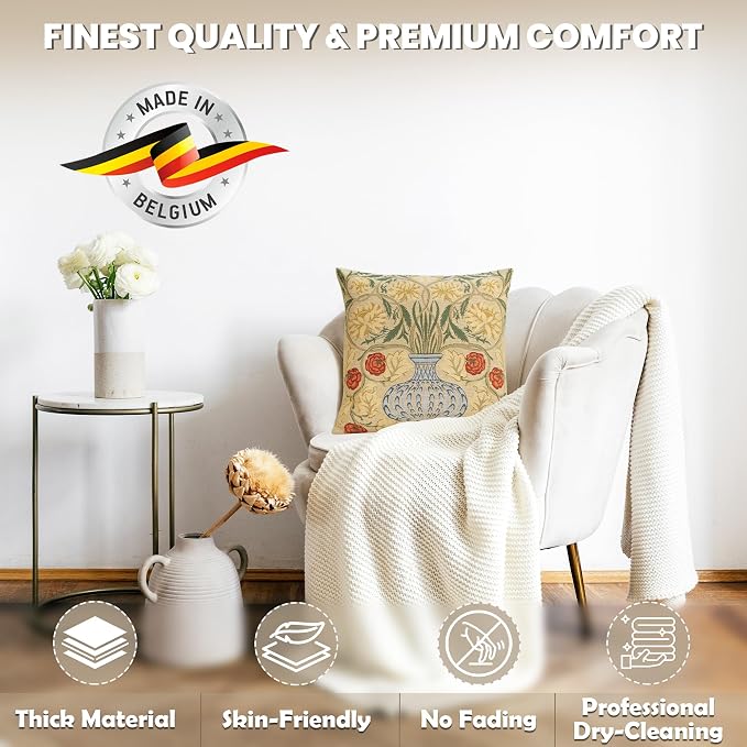 Charlotte Home Furnishings Inc Yellow Rose Throw Pillow Covers 18x18, European 100% Cotton Jacquard Woven Fabric, Boho & Vintage Inspired Decorative Cushion for Living Room and Sofa