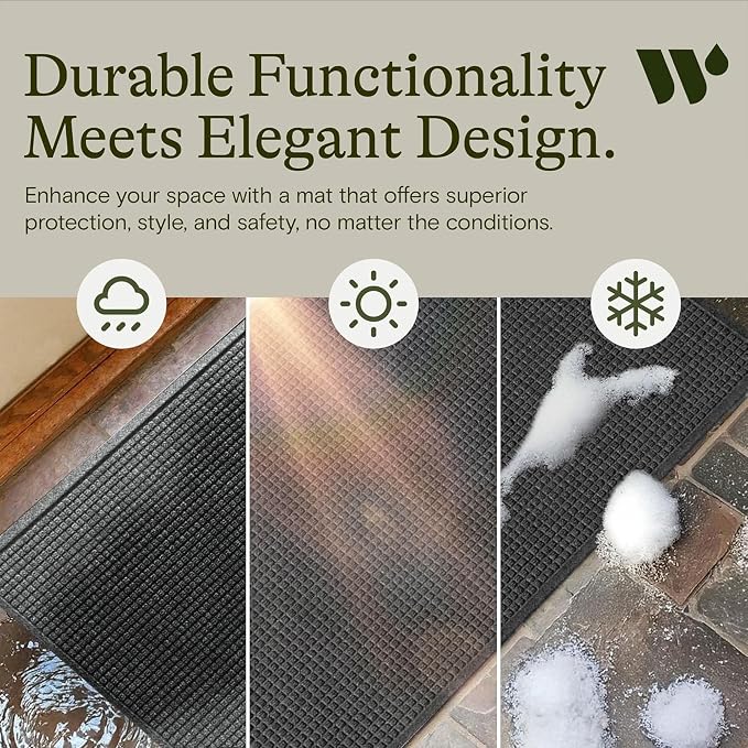 WaterHog Squares Front Door Mat Indoor Outdoor Entrance, Absorbent All-Weather Doormat with Non-Slip Rubber Backing, Dirt & Moisture Trapper, Low Profile, Easy Clean, Made in USA 45.5"x70" Medium Grey