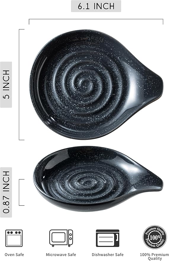 LAUCHUH Spoon Rest, Ceramic Spoon Holder for Stove Top 5" Kitchen Spatula Rest for Countertop Large Cooking Utensil Holder for Ladle, Spatula, Spoons or Tongs, Speckled Dark Gray