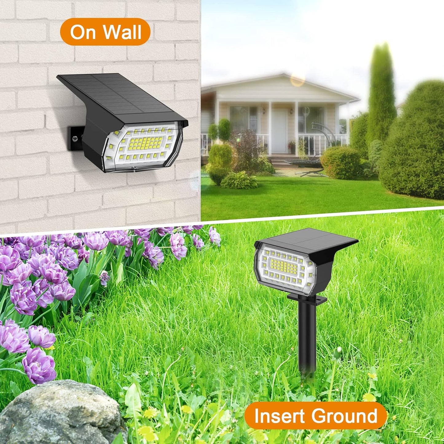 LANSOW Solar Spot Lights Outdoor, [4 Pack/57 LED] 2-in-1 Solar Landscape Spotlights, 3 Modes IP65 Waterproof Dusk to Dawn Solar Powered Flood Wall Lights for Outside Yard Garden Pathway(Cool White)