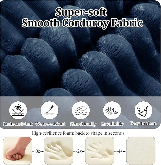 27.56'' Plush Fluffy Corduroy Poofy Ottoman in a Box for Boneless Sofa Couch, Modern Compressed Foot Rest, Small Comfy Rectangle Boneless Pouf Footstool Ottoman for Living Room, Bedroom, Navy Blue