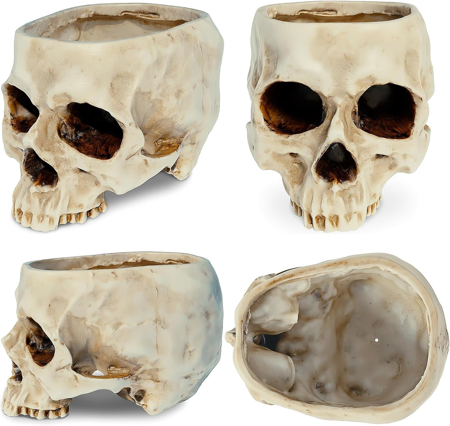 READAEER Skull Planter with Drain Hole, Resin Skull Shaped Flower Pot Candy Bowl, Gothic Decoration for Home Office Desk- White