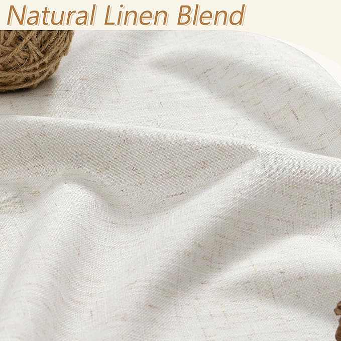 Beige White 100% Blackout Linen Curtains 108 Inch Length 2 Panels Set for Living Room Bedroom Back Tab Thermal Insulated Black Out Drapes Room Darkening Farmhouse Style for Bedroom Window Curtains