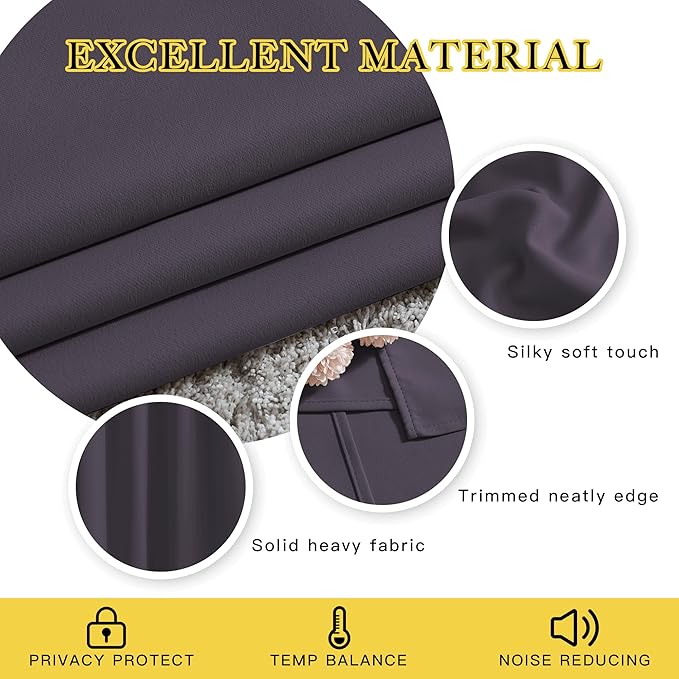 NICETOWN Greyish Purple Curtains 96 inches Long, Grommet Thermal Insulated Blackout Curtains Privacy Window Treatments for Boys Room/Living Room, W46 x L96, 2 Panels