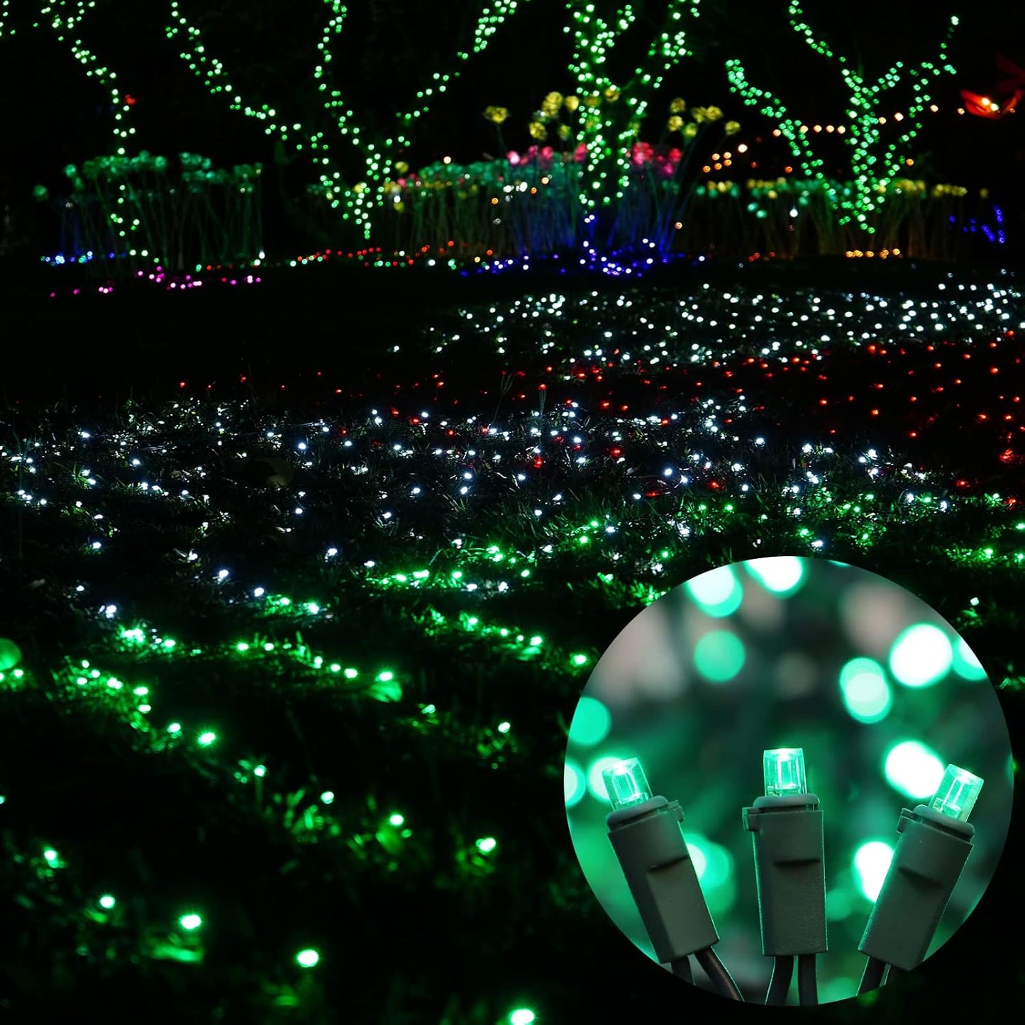 Green Wide Angle LED Christmas Lights, 64.8 Ft 300 Count, Pack of 3 Strands 21.9 Ft 100 Lights UL Certified Commercial Grade Green Wire 5mm Holiday String Light