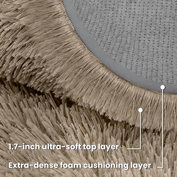 Gray Camel Round Fluffy Rug 5ft,Soft Bedroom Circle Rugs Mats for Kids Girls Nursery Room,Washable Plush Shaggy Indoor Non Slip Rug for Bedside Living Room Bedroom Circular Carpet,Home Decor Aesthetic