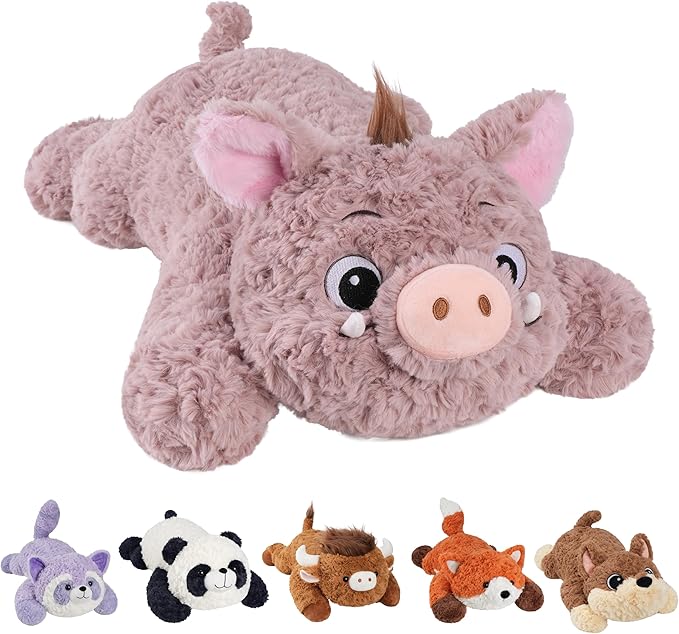 GILFWM 27" 5 Lbs Weighted Stuffed Animals Pig, Heatable and Coolable Weighted Plush with Microwavable Heating Pad,Removable Soft Washable Cute Plushie Pillow Toy Gifts for Adults and Kids