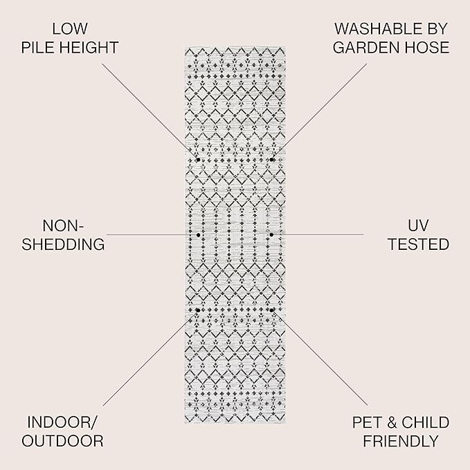 JONATHAN Y Moroccan Geometric Indoor Outdoor Runner Rug 2X10 Cream/Black, Ourika Textured Weave for Backyard, Patio, Porch, Easy-Cleaning, High Traffic, Pet-Friendly, Non-Shedding (SMB108I-210)