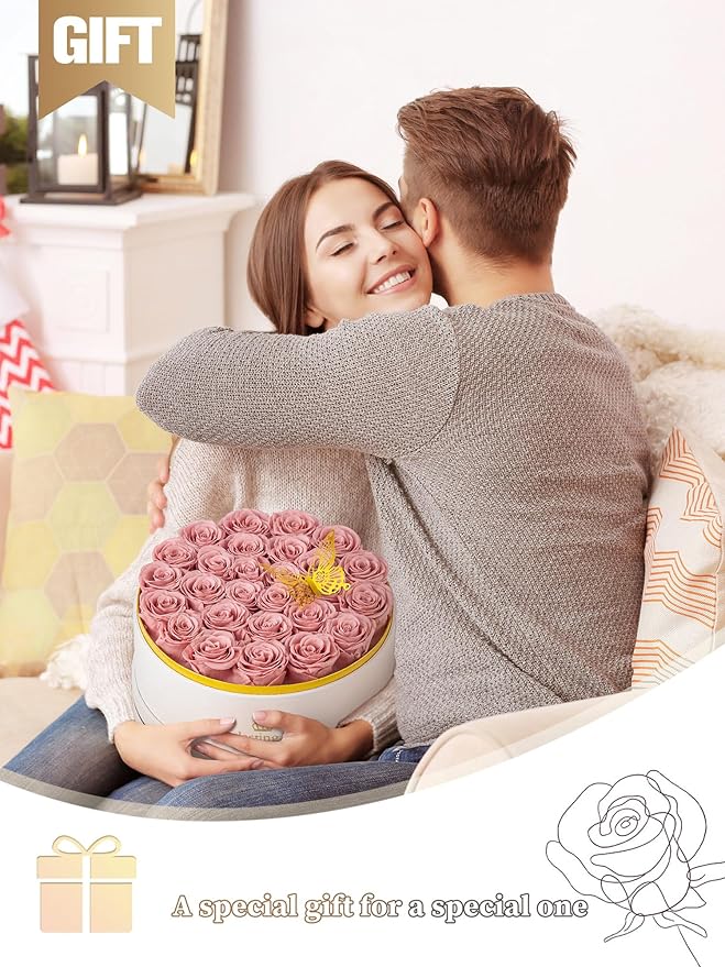 27 Preserved Roses Forever Flowers Real Roses in a Box Mother's Day Birthday Flowers for Her Mom Women Wife Valentine's Day, Dusty Pink Roses