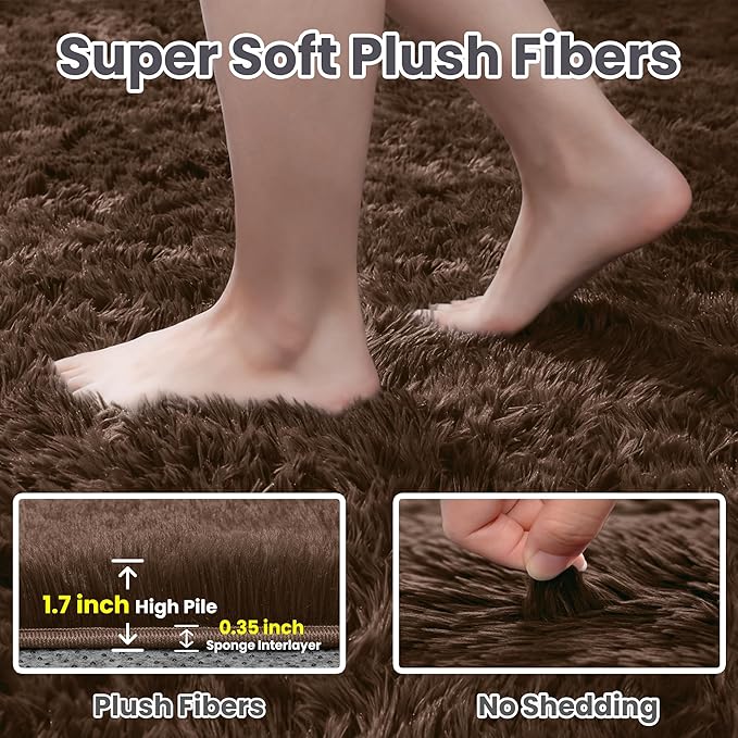 5x8 Area Rugs for Living Room: Soft Fluffy Shag Brown Rugs for Bedroom, Non Slip Large Fuzzy Plush Rug Indoor Floor Carpet for Nursery Kids Boys Girls Room, Dorms, Playroom, Modern Home Decor