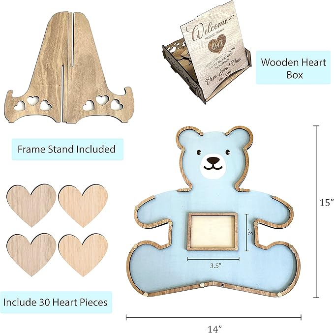 The Real Bossy Baby - Large Teddy Bear Guest Book Frame Keepsake for Baby Shower - Gender Reveal - Birthday - Premium Wood Shadow Box Display - Unique Gift Idea - Personal Nursery Decor - Ultrasound Frame - We Can Bearly Wait Theme - Includes Wooden He...