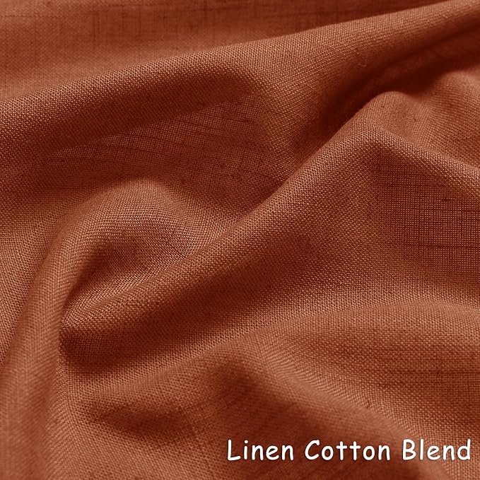 Terracotta 96 Inch Linen Curtains for Sliding Door Living Room Grommet Neutral Farmhouse Boho Light Filtering Semi Sheer Rust Orange Red Curtain Drapes for Bedroom Aesthetic 96 Inches Long 2 Panels