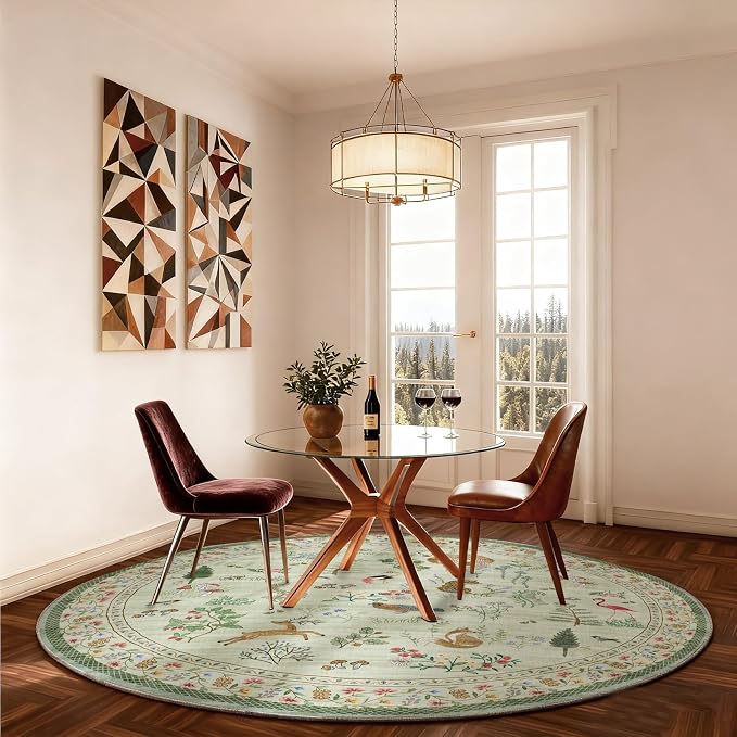 4x4 Round Bedroom Rug Washable: Living Room Rug Stain Resistant Non Slip Low Pile Small Carpet Rugs for Bedroom Kitchen Entryway Living Room Bedside Office Dorm Kids Room Entrance Indoor