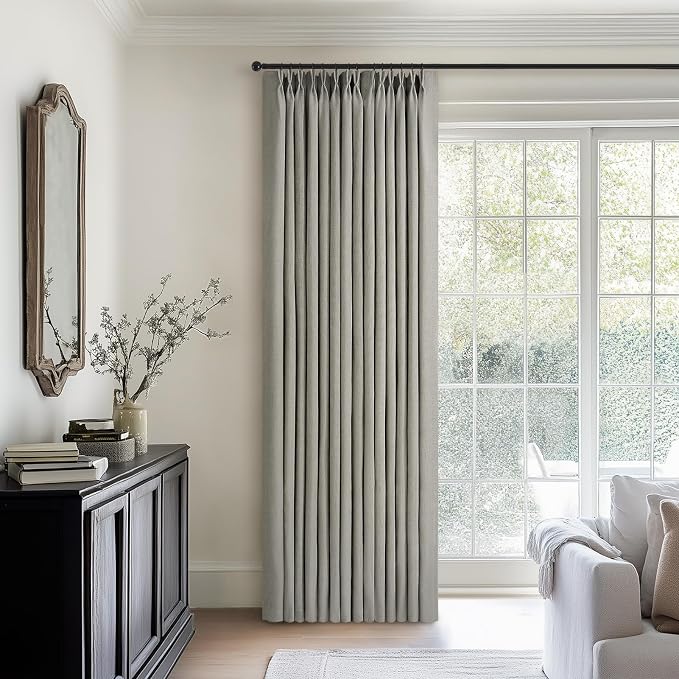 Pinch Pleated Linen Curtains 90 Inches Long for Living Room Bedroom 2 Panels Rustic Grey Thick Linen Textured Pinch Pleat Hooks Rings Back Tab Memory Trained Semi Sheer Drapes 90 Inch Length