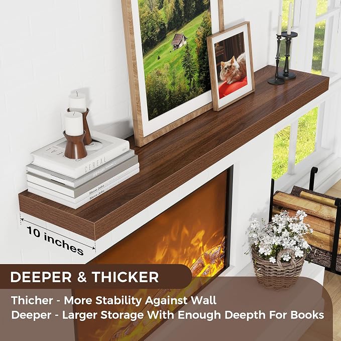 55" Wide x 10" Deep Floating Shelves for Wall, Walnut Finish, 1-Pack | Engineered Wood Wall Shelves with Invisible Brackets for Living Room, Bedroom, Bathroom, Office & Kitchen Storage