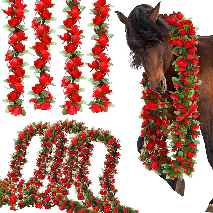 Thiccywoov 8 Pack 48ft Derby Horse Party Decorations Artificial Rose Vine Flowers Fake Flower Vine Derby Rose Artificial Flowers for Horse Race Day Party Supplies
