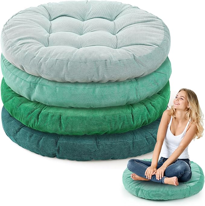 Jerify 4 Pcs Floor Pillow Cushions Large Round Square Large Meditation Floor Pillow for Classroom Adult Meditation Picnic Party Seating Learning Daycare School (Round,Gradual Green)