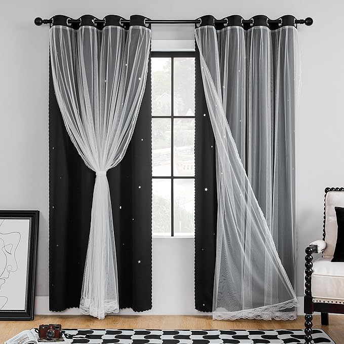 XiDi Black Out Curtains for Bedroom, Girls Room Decor, Unicorn Theme for Kids, Living Room - 63 Inches Long 52 Inches Wide 2 Panel Black