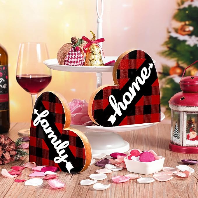 Jetec 2 Pcs Rustic Wooden Heart Table Decor, Daisy Farmhouse Home Decor, Bless This Home & Be Kind Sign for Living Room, Dining Room, Shelf & Mantel, Ideal Housewarming & Birthday Gift(Stylish Style)