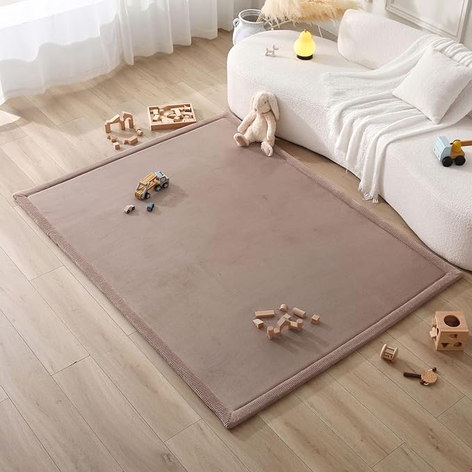 Hakuna Matte CloudSoft Baby Play Mat for Floor 60" x 80" Brown – Coral Velvet Memory Foam Rug for Crawling & Cozy Play – Non-Slip, Water-Resistant, Easy-CareTummy Time Mat, Playmat for Playpen