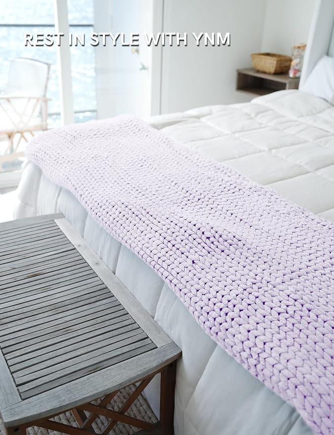 YnM Chunky Throw Blanket, Medium-Weight, Hand Knitted, Skin Friendly, Ventilated and Breathable, Machine Washable, Home Décor Piece for Couch, Sofa and Bed (Iris Lavender, 60x80 Inch)
