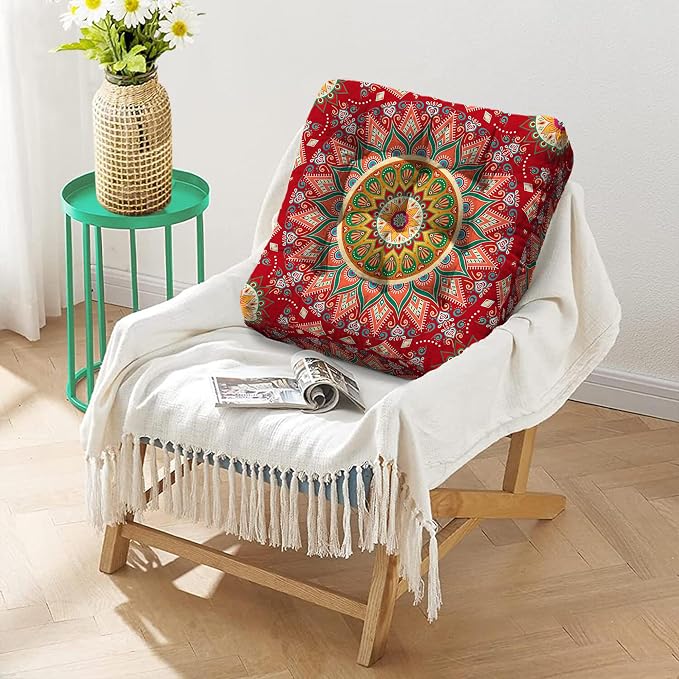 Mandala Meditation Cushion, Boho Meditation Mat, Meditation Pillows for Sitting on Floor, Cushions for Sitting in Home and Outdoor, Square Floor Pillow Cushion Seating for Yoga Accessories 22'' X 22''