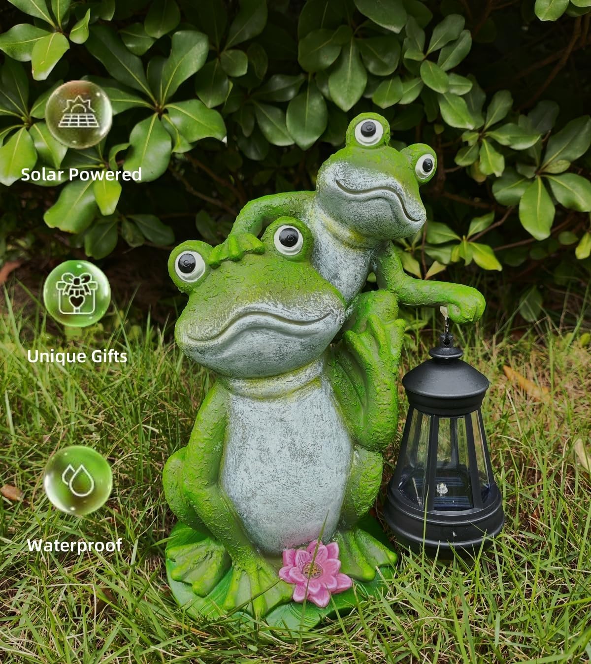 VKX Solar Garden Frog Statues with LED Lantern, Resin Outdoor Statues, Figurine Light,Cute Decoration, Outdoor Decor for Porch Patio, Yard Lawn, Housewarming Gift