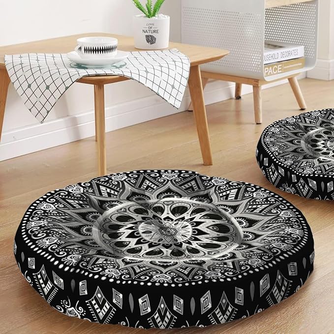 Mandala Meditation Cushion, Boho Meditation Mat, Meditation Pillows for Sitting on Floor, Cushions for Sitting in Home and Outdoor, Round Floor Pillows Cushion Seating for Yoga Accessories 22'' X 22''