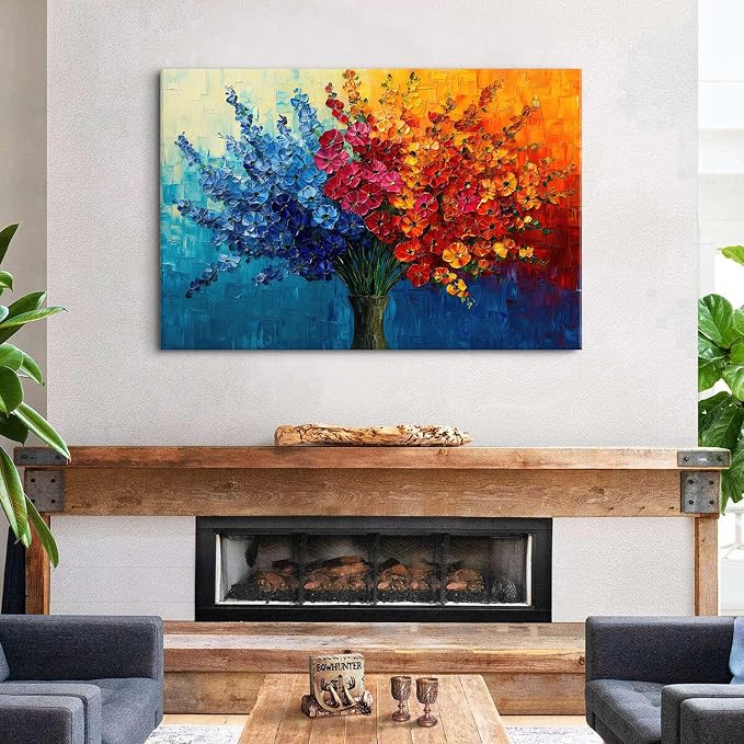Large Colorful Wildflower Canvas Art Bedroom Daisy Poppy Picture Living Room Wall Decor Abstract Nature Plant Wall Art Bouquet Flower Painting Watercolor Floral Poster Artwork Home Decorations 32x48”