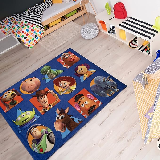Gertmenian Disney Pixar Toy Story Indoor Area Rug - 4x6 Large, Non-Slip, Ideal for Children in Bedroom, Game Room, Classroom, Nursery or Play Area - Navy Blue, 31204
