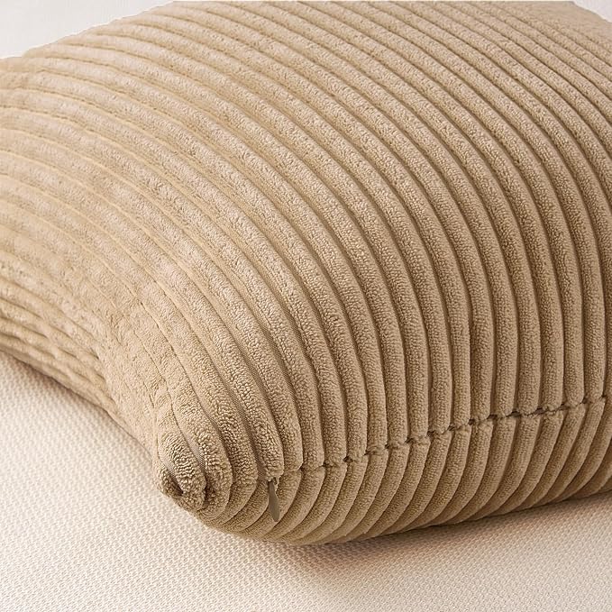 Topfinel Set of 4 Soft Farmhouse Corduroy Striped Decorative Cushion Cover Boho Throw Pillow Covers 22x22 Inch Beige Brown Gradient Rustic Pillow Case for Sofa Couch Living Room Bedroom