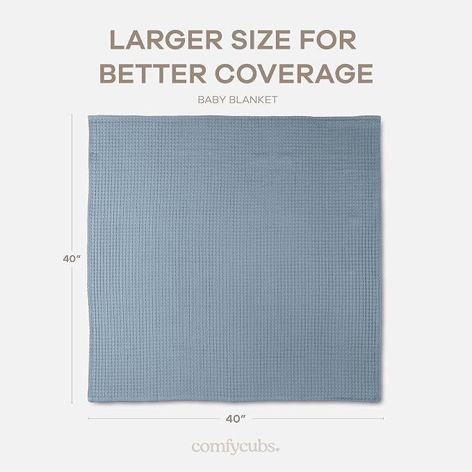 Comfy Cubs Waffle Weave Baby Blanket - 40” x 40” Cotton Blanket with Textured Design - Lightweight Swaddle for Bed, Crib, Stroller, or Couch - Soft Cover for Toddlers, Boys & Girls - Pacific Blue