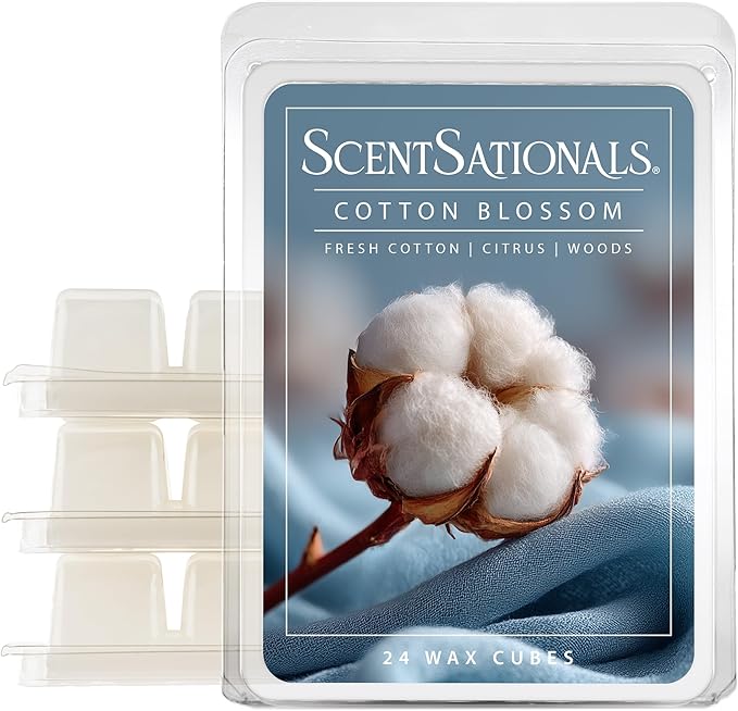 Scentsationals Wax Melts, Wax Cubes Strong Scent - Cotton Blossom - Long Lasting Scented Wax Melts for Warmer, 10oz (24-Cubes)