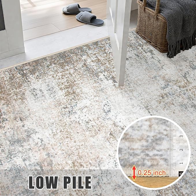 6x9 Area Rug Living Room Rug: Washable Modern Abstract Soft Thin Rug Indoor Floor No Slip Stain Resistant Carpet for Bedroom Dining Room Farmhouse Nursery Home Office - Brown Grey