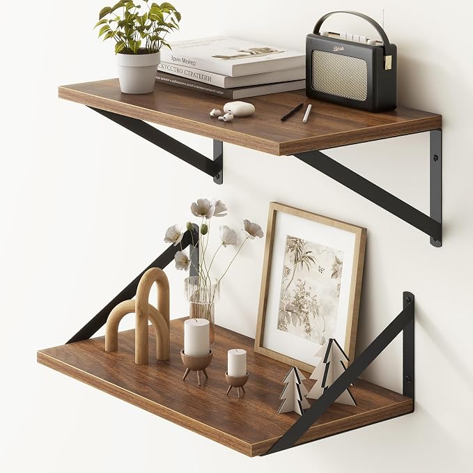 Fun Memories 10" D x 16" W Floating Shelves, Set of 3, Walnut
