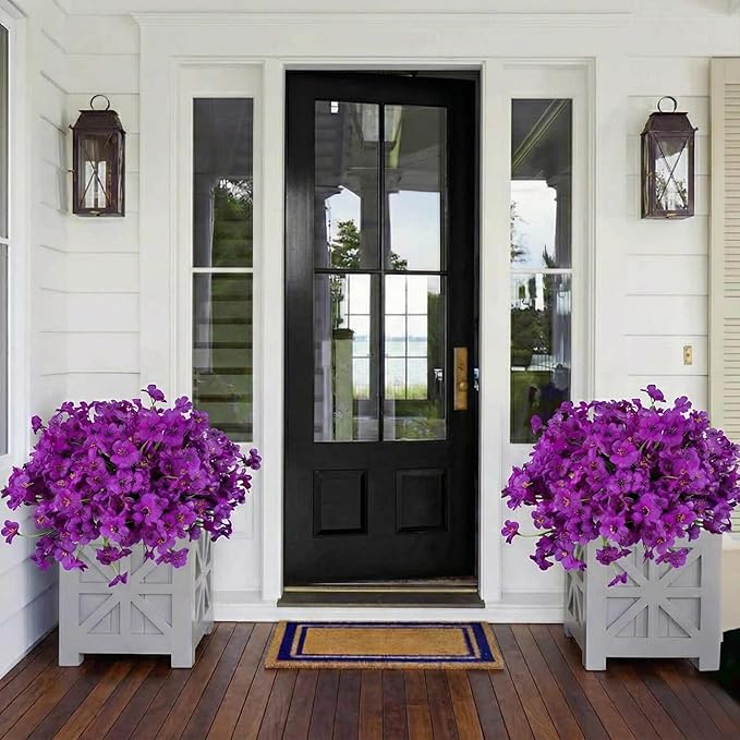 Geegoods Artificial Mums Flowers for Outdoors, 16 Bundles UV Resistant Fake Plastic Purple Flowers for Patio Porch Spring Summer Decor