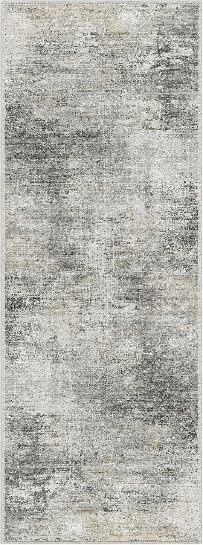 BEIMO 2X6 Runner Rug for Hallway Kitchen, Machine Washable Runners Rug for Entryway, Soft Modern Abstract Throw Rugs, Low Pile Floor Cover with Non Slip Backing, Grey