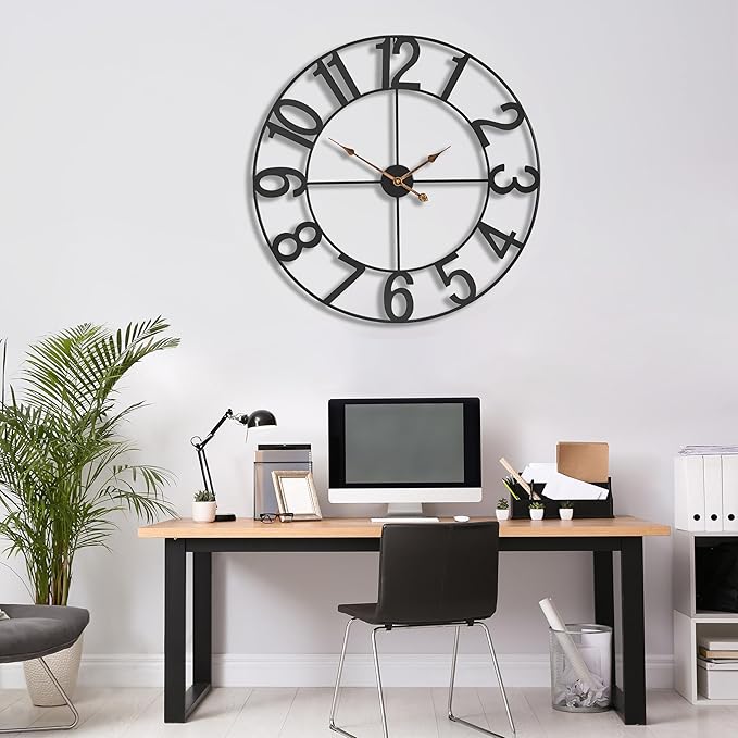 Sorbus Large Wall Clock for Living Room Decor - Wall Clock for Kitchen - 32 inch Big Wall Clock Decorative - Metal Wall Art - Analog Large Clock for Bedroom, Home, Kitchen, Office, Wall Decor (Black)