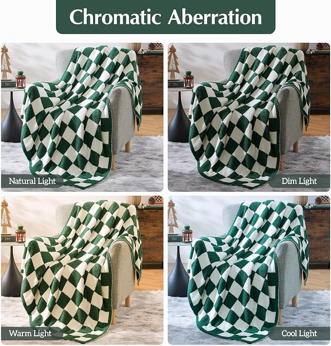 WRENSONGE Soft Twin Size Checkered Blanket for Bed-Cozy Knitted Blankets | Lightweight Fluffy Warm Decor for Women, Mom, Her & Girls, Sofa, Chair, Couch, 60x80in, Avocado Green