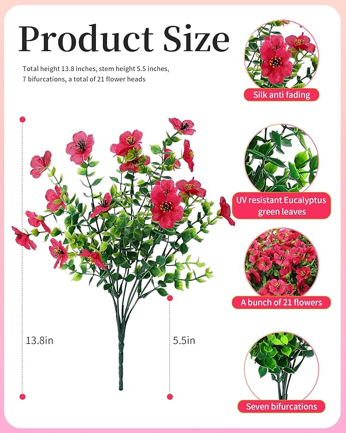 Artificial Flowers for Outdoor Decor, 16 Pack UV-Resistant Fake Rose Red Silk Daisy Flowers, Perfect for Spring & Summer Decorating – Front Porch, Patio, Window Boxes, and Potted Plants