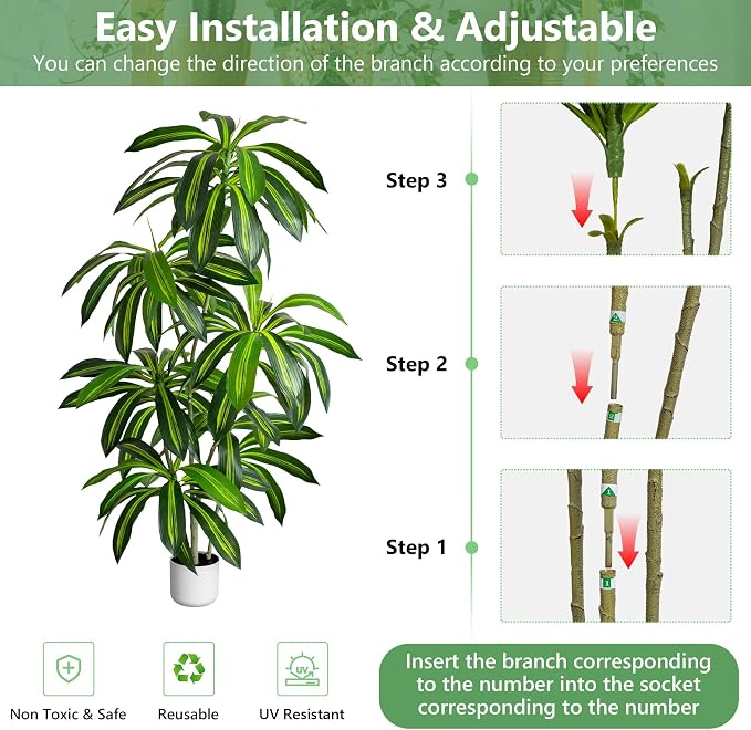 Artificial Dracaena Tree 6FT – Tall Artificial Indoor Tree, Large Indoor Plant for Living Room & Home Decor, Big Faux Floor Plant for Bedroom, Office, Apartment, Realistic Tree Decor Indoor