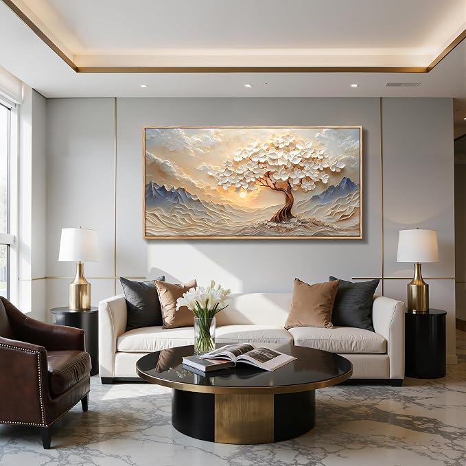 imjiayu Landscape Wall Art, Oversized Wall Art, Tree of Life Wall Decor, Sunset Mountain Painting Framed Prints, Modern Nature Extra Large Pictures for Living Room Dining Room Office Hotel 29"x57"